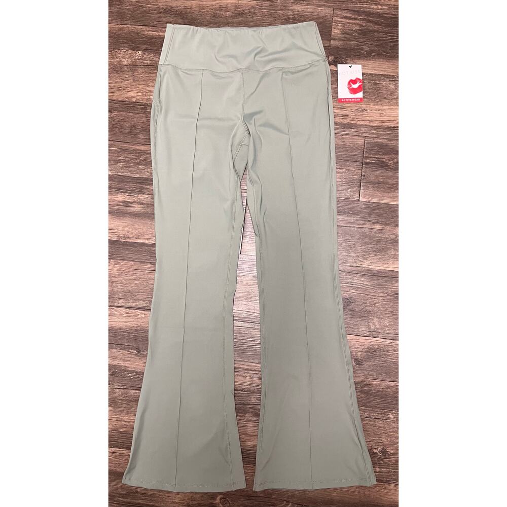 Hot Kiss Sage Green Flare Leggings High Waist Yoga Pants Y2K Large Gym Lounge - Picture 2 of 8